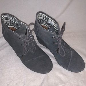 Toms Suede Grey Desert Wedge Booties